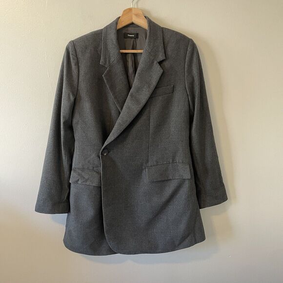 Theory Women’s Overlap Blazer New Pure Flannel Sz 2 Wool - Picture 3 of 10